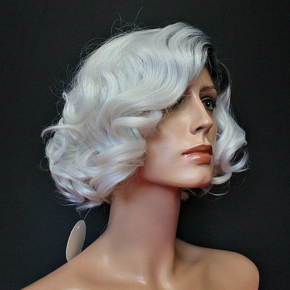 New Short Black & White Ombre Curly Wig main image 7